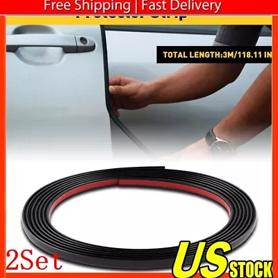 Car Door Side Black Sticker Accessories Chrome Strip Bumper Protector Trim 2Set • $18.99