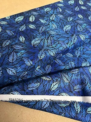 2.5 Metres Blue Leaves Floral “Seasons” Printed 100% Cotton Fabric. • £12.50