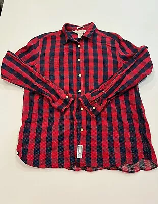 H&M LOGG Label Of Graded Goods Mens Long Sleeve Size XL Red Blue Plaid Regular • $7.95