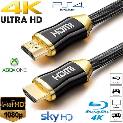 4k Hdmi Cable 2.0 High Speed Premium Gold Plated Braided Lead 2160p 3d Hdtv Uhd • £18.75