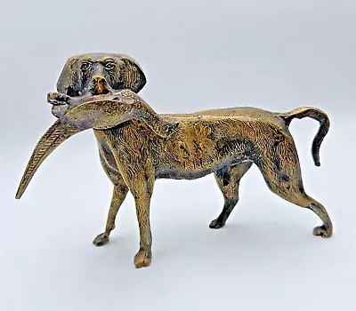 Cast Metal Bronze(?) Hunting Dog Statue W/ Bird In Mouth 14  X 9  Free Standing • $49.99