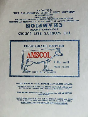 Old 1934 South Australian  Amscol Butter Gold Medal Wrapper Packet  • $70