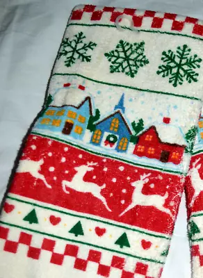 Vtg Christmas Dish Towel Nos Christmas Vlillage Reindeer Cecil Saydah • $5.50