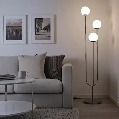 IKEA SIMRISHAMN Floor Lamp Modern Steel Chrome Plated/Opal Glass 62  - NEW • $169.95