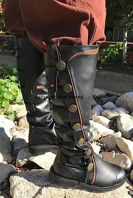 Black Steampunk Pirate Captain Medieval Knight Highlander Costume Mens Boots • $78.95