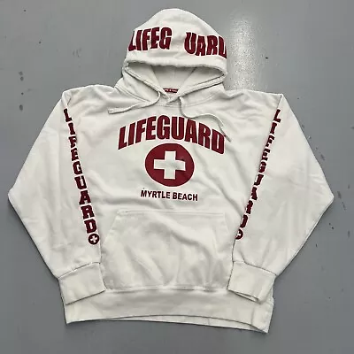 Vintage Lifeguard Myrtle Beach White Pullover Hoodie Sweatshirt Adult Size Large • $24.99