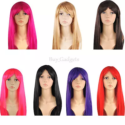 Womens 18” Full Long Fancy Dress Wigs Straight Cosplay Costume Ladies Wig Party • £6.95