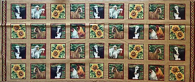 SUNFLOWER FARM Fabric -by Cranston Approx 1/2 Yd 36 Farm Animal & Sunflowers Sq • £5.99