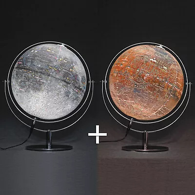 Mapsoft Classic Illuminated Moon/Mars 2 Globe Set  24cm/9.5  2MRCI-24 Lamp • $278