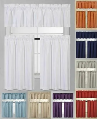 $14.99 • Buy 3PC Blackout Window Treatment Kitchen Curtain Panel Tier & Valance Set