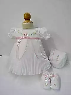 Will'beth Newborn Preemie Baby Girl Fancy Pleated Dress Bonnet Booties NWT Dolls • $44