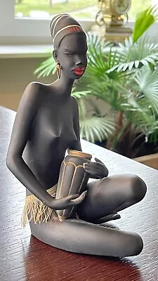 MID CENTURY - African Figure - Black - Ceramic - Verm. Cortendorf - Rare • £15.11