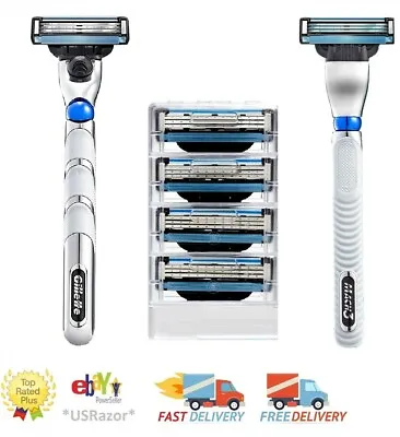 4 Gillette Mach 3 Razor Blades Refills Cartridges Metal Rubber Handle Shaver • $12.99