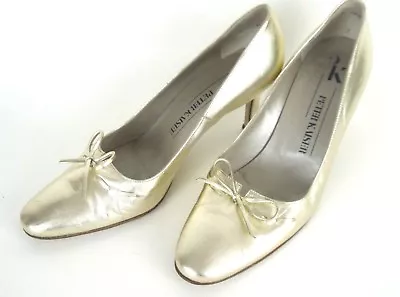 Peter Kaiser Womens Size 8 Gold Metalli Formal Bridal Shoes Low Heel Bow *1008 • $50.32