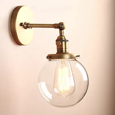 Industrial Wall Sconce 5.9  Globe Clear Glass Lampshade Bathroom Vanity Lighting • $59.99