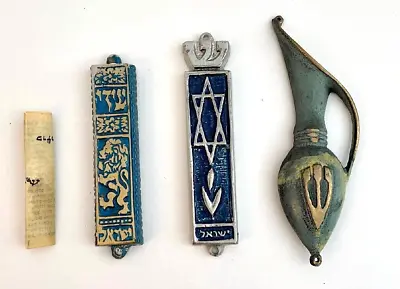 Three Mezuzah's  Judaica Made In Israel & Scroll • $62