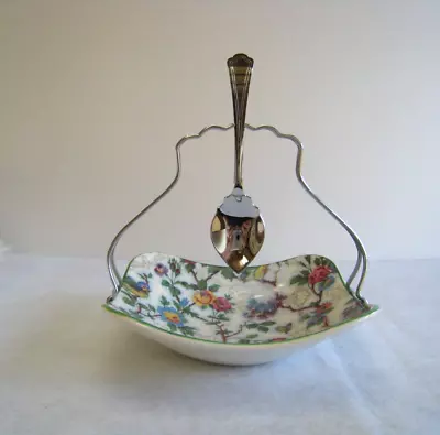 Vtg Midwinter Stylecraft Fashion Shape CHINTZ Nut Candy Dish/ Spoon England • $16.50