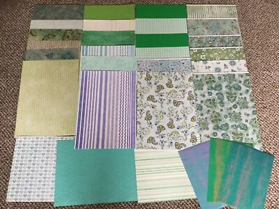 30 Sheets BLUES AND GREENS Craft Cardstock Backing Papers Vellum Glitter • £4.99