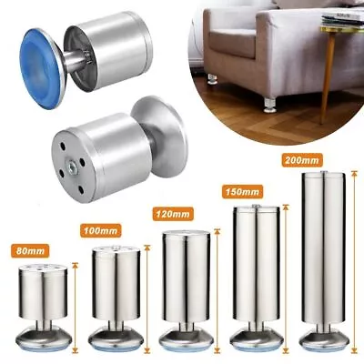 4Pcs Stainless Steel Feet Plinth Legs Sofa Bed Cupboard Cabinets Furniture Stand • £7.49