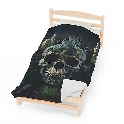Cacti & Skull Throw Blanket.Velveteen Plush Blanket. Gothic Bed Covering. • $32.99