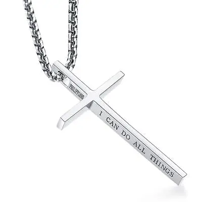 Men Women Cross Necklace Boy Stainless Steel Christian STRENGTH Pendant Chain • $9.49