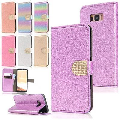 Bling Flip Leather Glitter Stand Wallet Card Slots Case Cover For Samsung Phones • $15.89