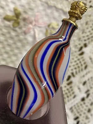 Antique Murano Glass Millefiori Perfume Bottle Scent Flask Golden Lid • $100
