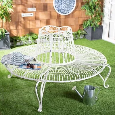 White Rustic Tree Surround Metal Garden Bench Outdoor Home Seating Furnitur • $415