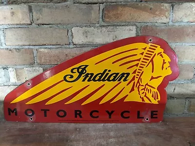 Large Vintage 1927 Indian Motorcycle Head Dress Porcelain Dealer Sign 12  X 24  • $225