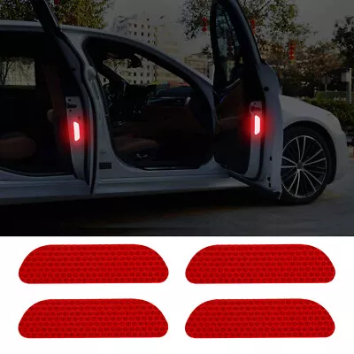 4x Red Reflective Strip Car Door Handle Safety Warning Tape Stickers Accessories • $9.50