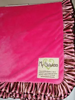 My Blankee Pink Brown Striped Satin Ruffled Edge Baby Girl Blanket  • $33.14