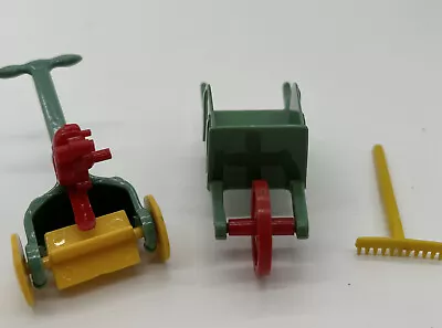 Vintage Commonwealth Plastics Wheelbarrow Rake & Lawn Mower Miniatures Play • $24.99