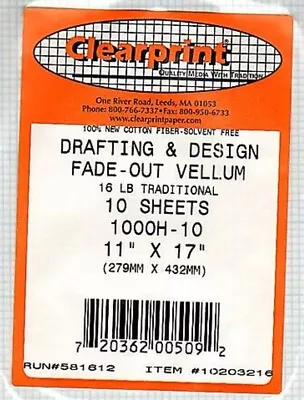 Clearprint Drafting And Design Fade-out Vellum 10 Sheets 11 X17  • $10