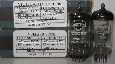 Ecc88 Mullard Matched Pair O Getter Made In Gt. Britain Amplitrex Tested  • $140