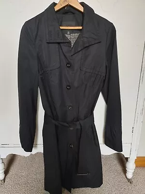 Mossimo Womens Long Belted Trench Medium Black Stylish Gathers EUC! • $15.75