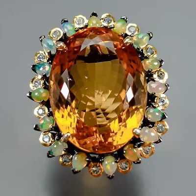 Unique 45 Ct Natural Citrine Quartz Ring 925 Sterling Silver Size 8.5 /R346130 • $39.99