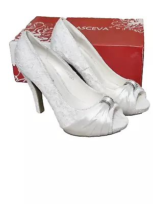 Ivory Lace High Heels Shoes Size 3 (36)  Wedding Christmas Gift • £3.99
