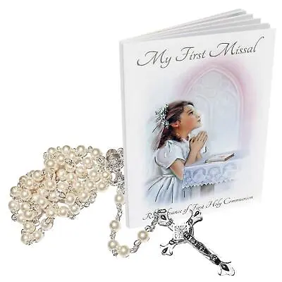 First Holy Communion Girl Missal Book And Pearl Rosary Bead Gift Set  • £9.79