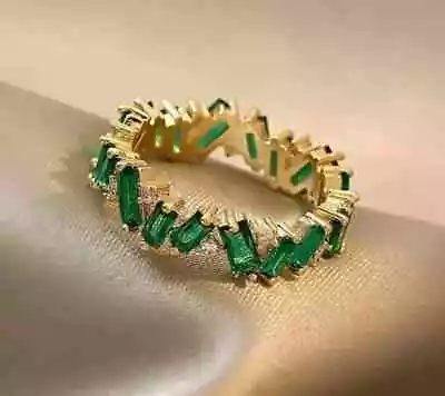Lab Created Emerald 2.10Ct Baguette Cut Wedding Band Ring 14K Yellow Gold Plated • $129.99