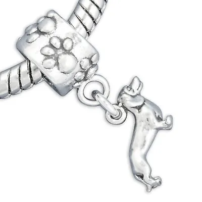 Dachshund Wiener Dog Doxie 925 Solid Sterling Silver European Dangle Bead Charm • $20.95