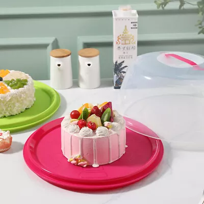 Plastic Cake Box Round Cake Storage Carrier Container Clear Lockable Lid Cover • £10.44