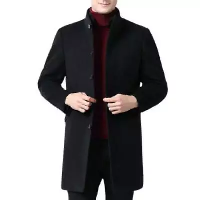 Wool Mens Mid Long Business Cashmere Coat Stand Collar Thicken Warm Overcoats L • $166.90