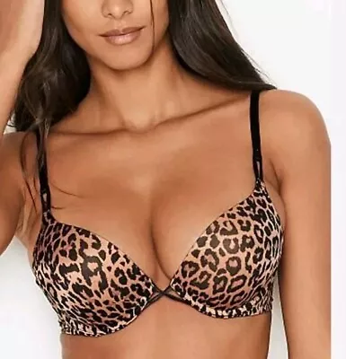 Victoria's Secret Bombshell Miraculous Leopard Print Add-2-Cups Push-Up Bra! 34C • $41.25