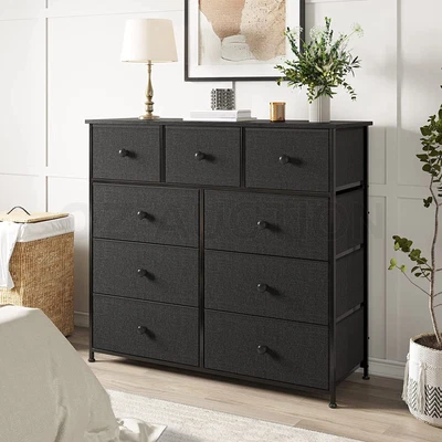 $129.95 • Buy Wide Chest Of 9 Drawers Tall Dresser Tallboy Black Console Table Bedroom Closet
