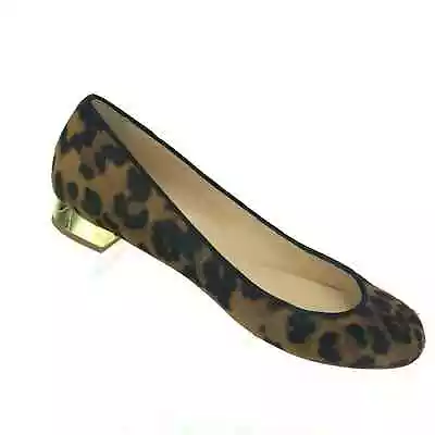 J Crew Janey Flat Womens 5.5 Leopard Print Calf Hair Gold Heel With Box  • $49.99