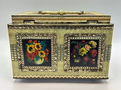 Vintage Framed Floral Images Tin Money Coin Box Tip Box Bank • $17.95