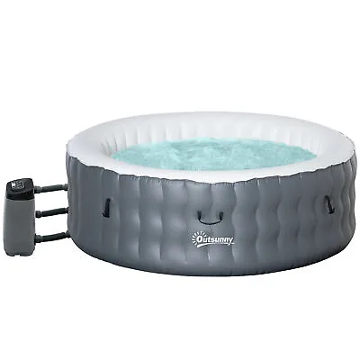 Outsunny Inflatable Hot Tub Spa W/ And Pump 4-6 Person Grey • £380.99