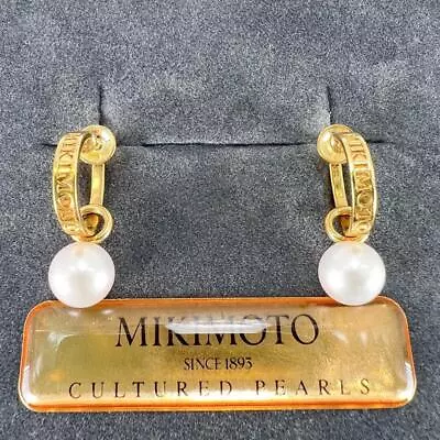 Mikimoto Akoya Pearl Removable Hoop Pierce Earrings Gold K18Yg Jewelry W/Box • $590.04