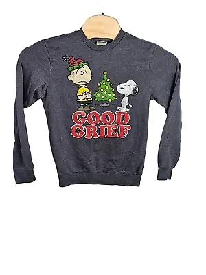 Peanuts Charlie Brown Snoopy Christmas Gray Logo Sweatshirt Crewneck Adult Small • $10.99