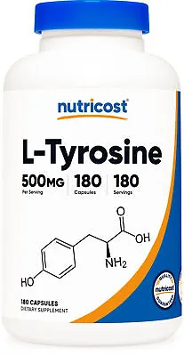 Nutricost L-Tyrosine 500mg -180 Capsules -Gluten Free & Non-GMO • $10